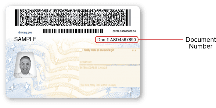 Ejemplo del DMV de NY de Numero de ID y Documento