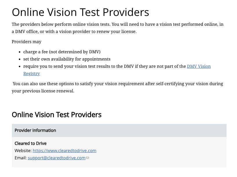 Cleared to Drive in the NY DMV Vision Registry